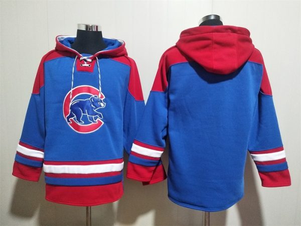 Men Chicago Cubs Blank Royal/Red Ageless Must-Have Lace-Up Pullover Hoodie
