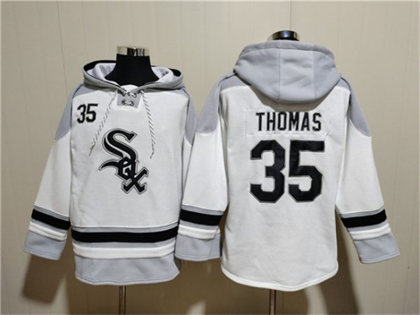 Men Chicago White Sox #35 Frank Thomas White Ageless Must-Have Lace-Up Pullover Hoodie