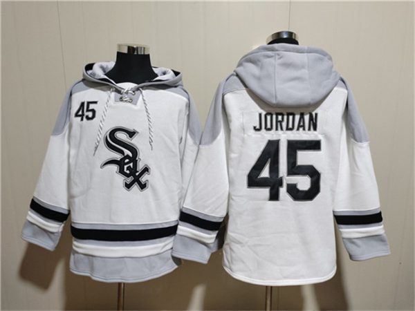 Men Chicago White Sox #45 Michael Jordan White Ageless Must-Have Lace-Up Pullover Hoodie