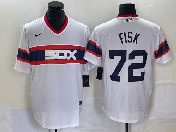 Men Chicago White Sox #72 Carlton Fisk White Cool Base Stitched Jersey