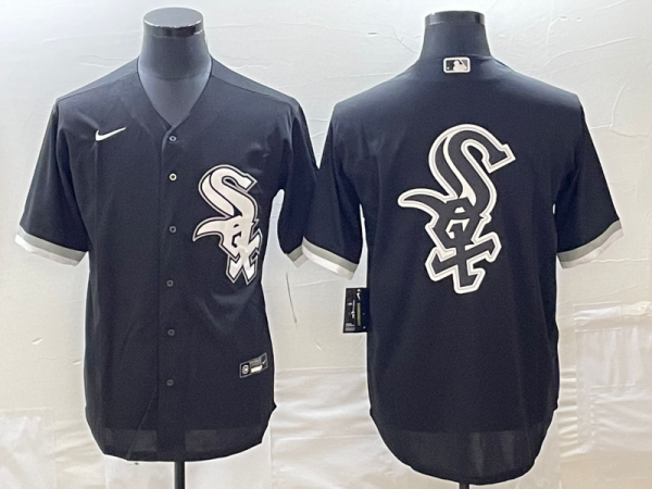 Men Chicago White Sox Black Team Big Logo Cool Base Stitched Jersey