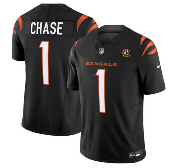 Men Cincinnati Bengals #1 Ja'Marr Chase Black 2023 F.U.S.E. With John Madden Patch Vapor Limited Stitched Football Jersey