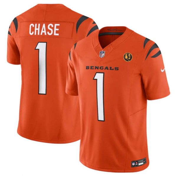 Men Cincinnati Bengals #1 Ja'Marr Chase Orange 2023 F.U.S.E. With John Madden Patch Vapor Limited Stitched Football Jersey