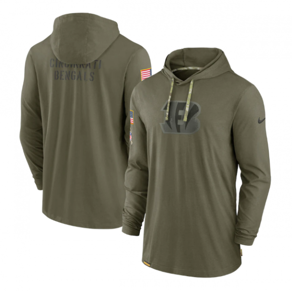 Men Cincinnati Bengals 2022 Olive Salute to Service Tonal Pullover Hoodie