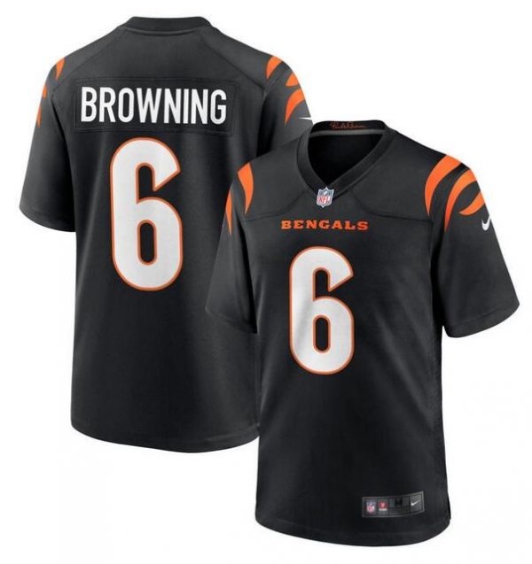 Men Cincinnati Bengals #6 Jake Browning Black Stitched Game Jersey