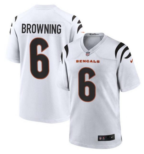 Men Cincinnati Bengals #6 Jake Browning White Stitched Game Jersey