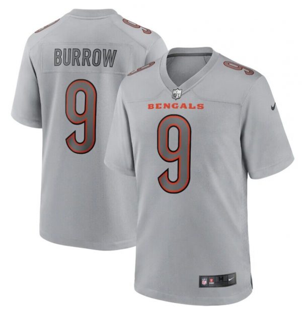 Men Cincinnati Bengals #9 Joe Burrow Gray Atmosphere Fashion Stitched Jersey