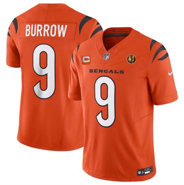 Men Cincinnati Bengals #9 Joe Burrow Orange 2023 F.U.S.E. With 4-star C Ptach And John Madden Patch Vapor Limited Stitched Football Jersey