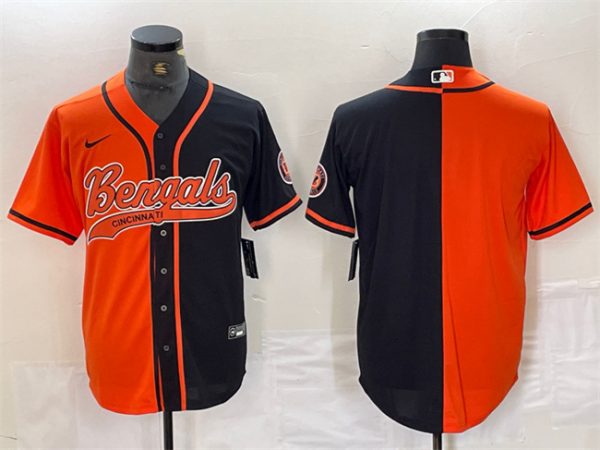 Men Cincinnati Bengals Blank Black/Orange Split With Patch Cool Base Stitched Baseball Jersey
