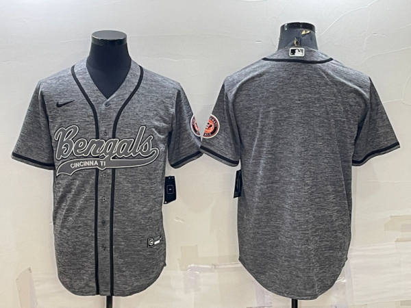 Men Cincinnati Bengals Blank Grey With Patch Cool Base Stitched Baseball Jersey