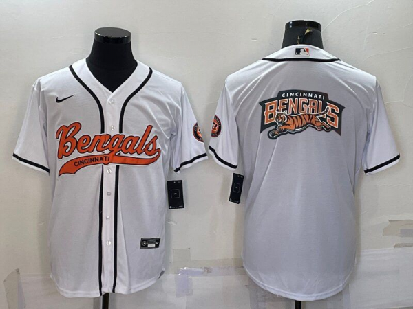 Men Cincinnati Bengals White Team Big Logo With Patch Cool Base Stitched Baseball Jersey