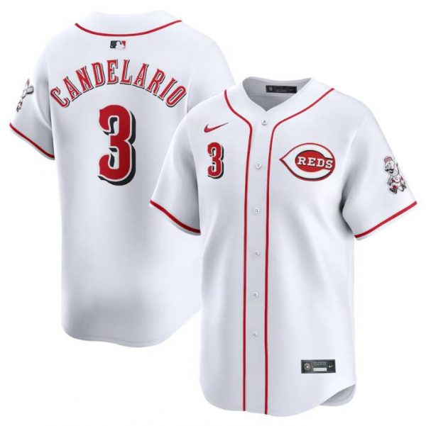 Men Cincinnati Reds #3 Jeimer Candelario White Home Limited Stitched Baseball Jersey
