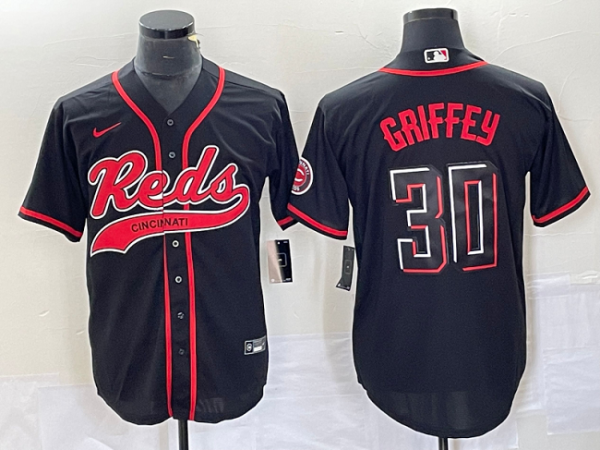 Men Cincinnati Reds #30 Ken Griffey Jr. Black Cool Base Stitched Baseball Jersey