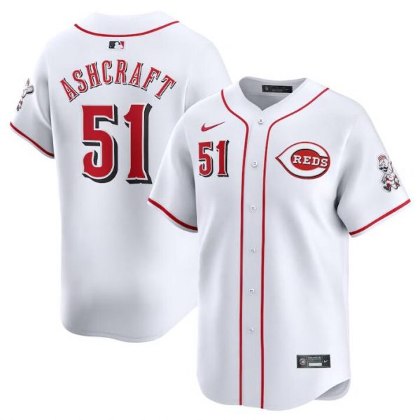 Men Cincinnati Reds #51 Graham Ashcraft White Home Limited Stitched Baseball Jersey