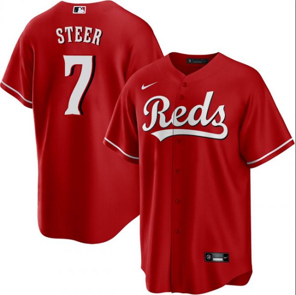 Men Cincinnati Reds #7 Spencer Steer Red Cool Base Stitched Baseball Jersey