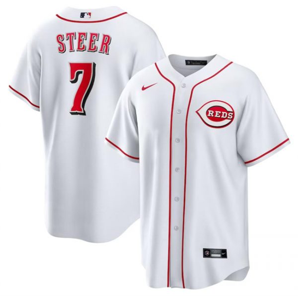 Men Cincinnati Reds #7 Spencer Steer White Cool Base Stitched Baseball Jersey