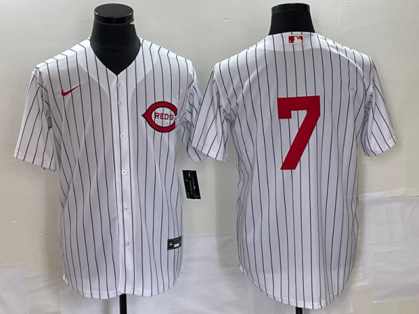 Men Cincinnati Reds #7 Spencer Steer White Field of Dreams Stitched Baseball Jersey