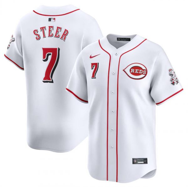 Men Cincinnati Reds #7 Spencer Steer White Home Limited Stitched Baseball Jersey
