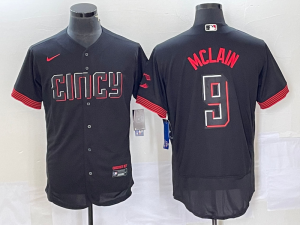 Men Cincinnati Reds #9 Matt McLain Black 2023 City Connect Flex Base Stitched Jersey