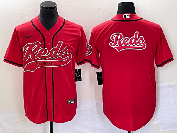 Men Cincinnati Reds Red Team Big Logo With Patch Cool Base Stitched Baseball Jersey