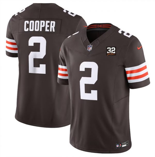 Men Cleveland Browns #2 Amari Cooper Brown 2023 F.U.S.E. With Jim Brown Memorial Patch Vapor Untouchable Limited Stitched Jersey