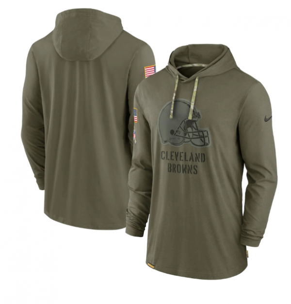 Men Cleveland Browns 2022 Olive Salute to Service Tonal Pullover Hoodie