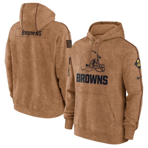 Men Cleveland Browns 2023 Brown Salute to Service Pullover Hoodie