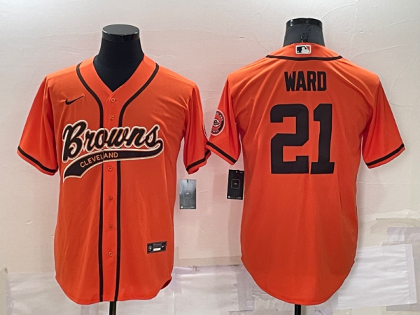 Men Cleveland Browns #21 Denzel Ward Orange Cool Base Stitched Baseball Jersey