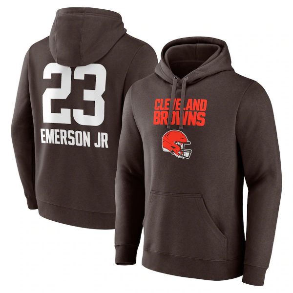 Men Cleveland Browns #23 Martin Emerson Jr. Brown Team Wordmark Player Name & Number Pullover Hoodie