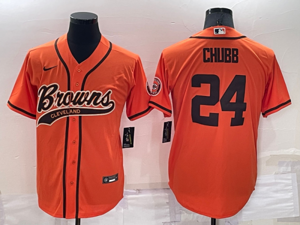 Men Cleveland Browns #24 Nick Chubb Orange Cool Base Stitched Baseball Jersey