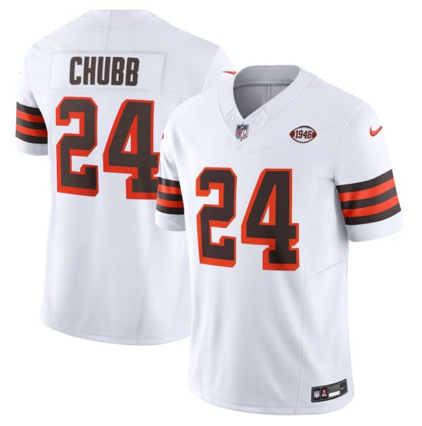 Men Cleveland Browns #24 Nick Chubb White 2023 F.U.S.E. 1946 Collection Vapor Untouchable Limited Stitched Jersey