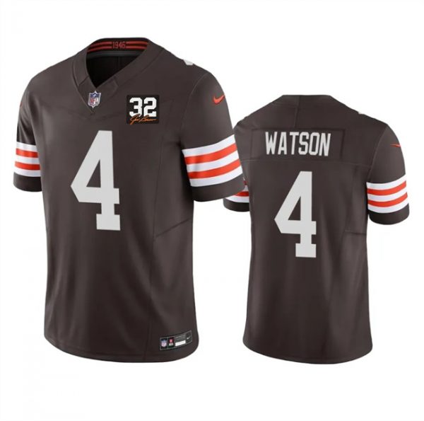 Men Cleveland Browns #4 Deshaun Watson Brown 2023 F.U.S.E. With Jim Brown Memorial Patch Vapor Untouchable Limited Stitched Jersey