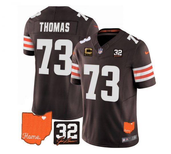 Men Cleveland Browns #73 Joe Thomas Brown 2023 F.U.S.E. With Jim Brown Memorial Patch And 4-Star C Patch Vapor Untouchable Limited Stitched Jersey