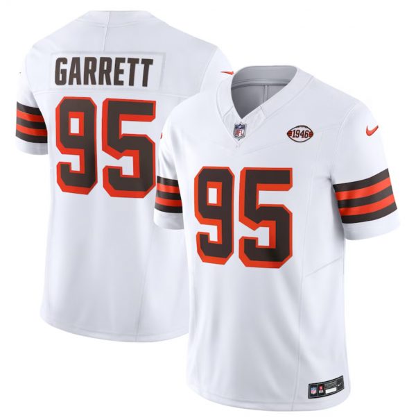 Men Cleveland Browns #95 Myles Garrett White 2023 F.U.S.E. 1946 Collection Vapor Untouchable Limited Stitched Jersey
