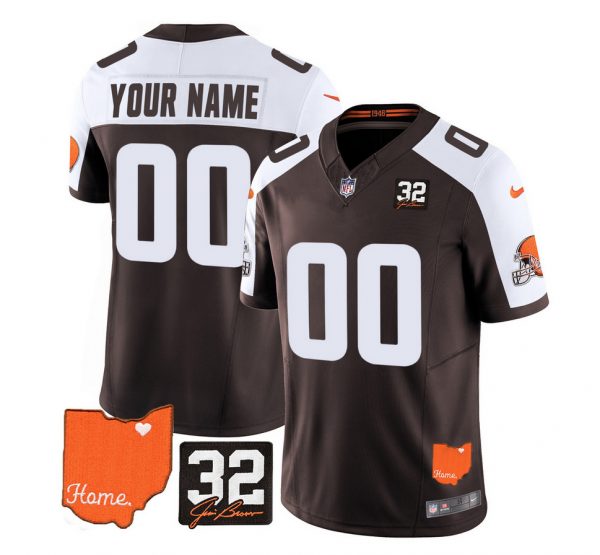 Cleveland Browns Active Player Custom Brown/White 2023 F.U.S.E. With Jim Brown Memorial Patch Vapor Untouchable Limited Stitched Jersey