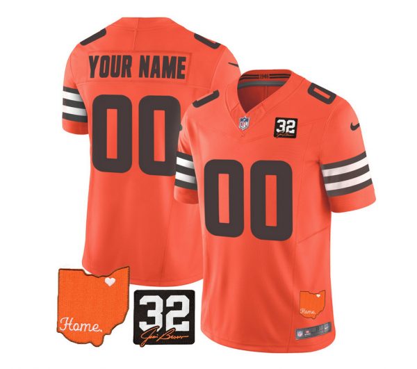 Cleveland Browns Active Player Custom Orange 2023 F.U.S.E. With Jim Brown Memorial Patch Vapor Untouchable Limited Stitched Jersey