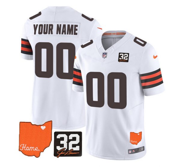 Cleveland Browns Active Player Custom White 2023 F.U.S.E. With Jim Brown Memorial Patch Vapor Untouchable Limited Stitched Jersey