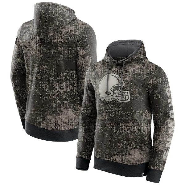 Men Cleveland Browns Black/Gray Blackout Tonal Pullover Hoodie