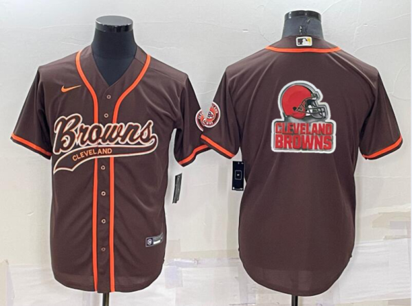 Men Cleveland Browns Brown Team Big Logo With Patch Cool Base Stitched Baseball Jersey