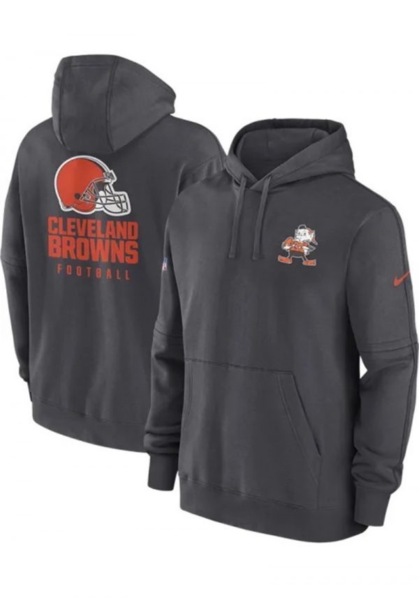Men Cleveland Browns Charcoal Sideline Club Fleece Long Sleeve Hoodie
