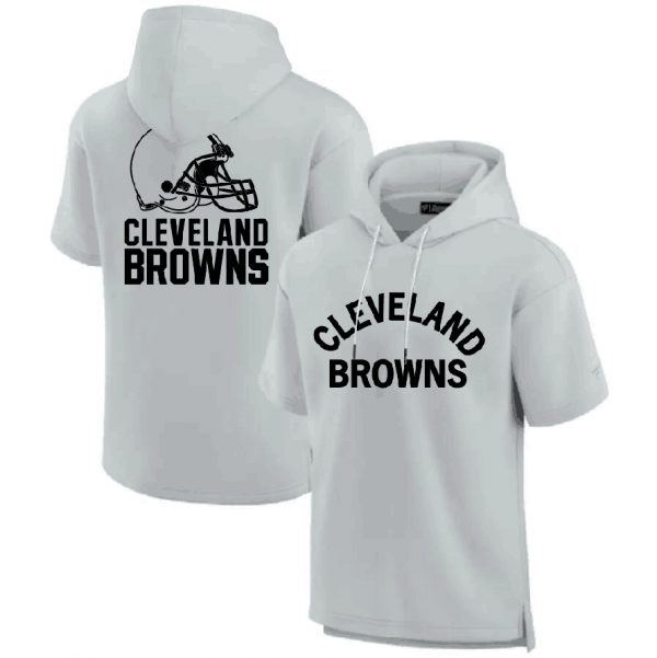 Men Cleveland Browns Gray Super Soft Fleece Short Sleeve Hoodie