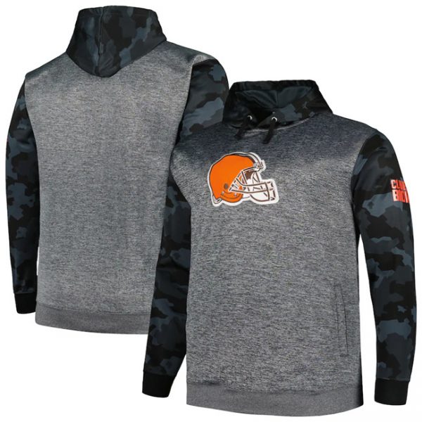 Men Cleveland Browns Heather Charcoal Big & Tall Camo Pullover Hoodie