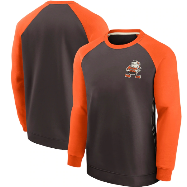 Men Cleveland Browns Orange/Brown Historic Raglan Crew Performance Sweater