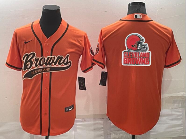 Men Cleveland Browns Orange Team Big Logo With Patch Cool Base Stitched Baseball Jersey