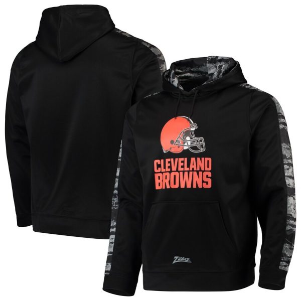Men Cleveland Browns Zubaz Black Tonal Oxide Pullover Hoodie