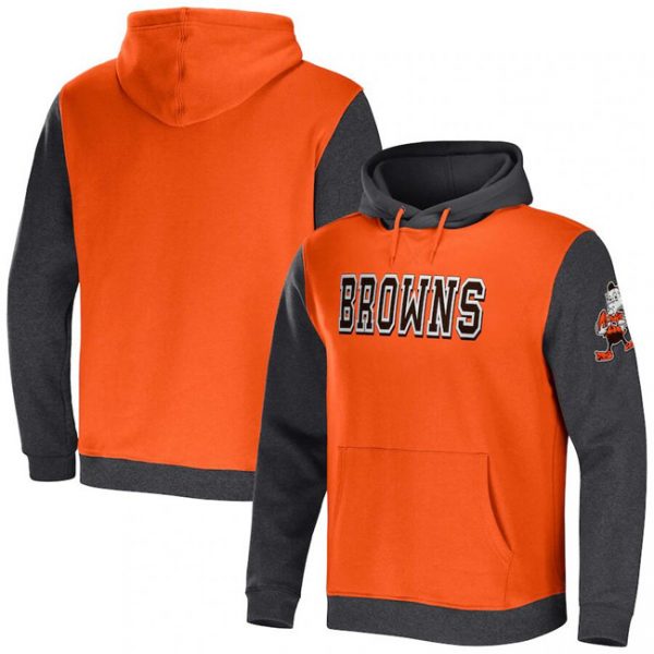 Men Cleveland Browns x Darius Rucker Collection Orange/Heather Charcoal Colorblock Pullover Hoodie