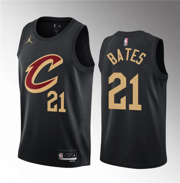 Men Cleveland Cavaliers #21 Emoni Bates Black 2023 Draft Statement Edition Stitched Jersey