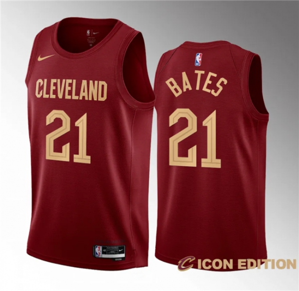 Men Cleveland Cavaliers #21 Emoni Bates Wine 2023 Draft Icon Edition Stitched Jersey