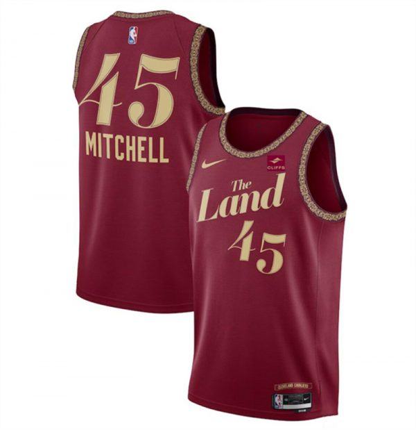 Men Cleveland Cavaliers #45 Donovan Mitchell Wine 2023/24 City Edition Stitched Jersey