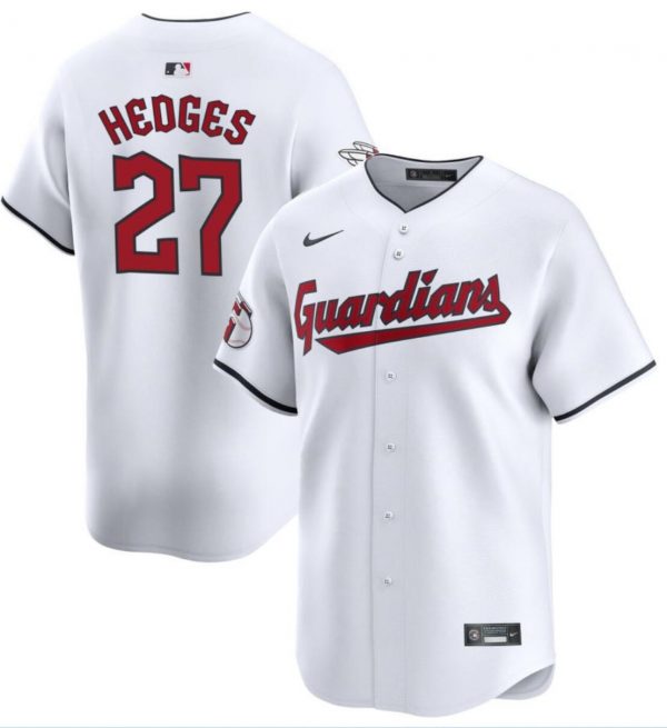 Men Cleveland Guardians #27 Austin Hedges White Cool Base Stitched Baseball Jersey